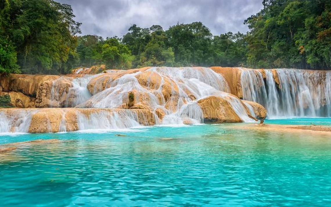 Cascadas de Agua Azul entre la selva de Chiapas, en el Sureste de México